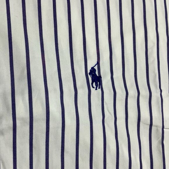 Ralph Lauren Golf Shirt Mens XL Purple Striped Button Down Tilden Cotton Pony LS - Picture 5 of 12